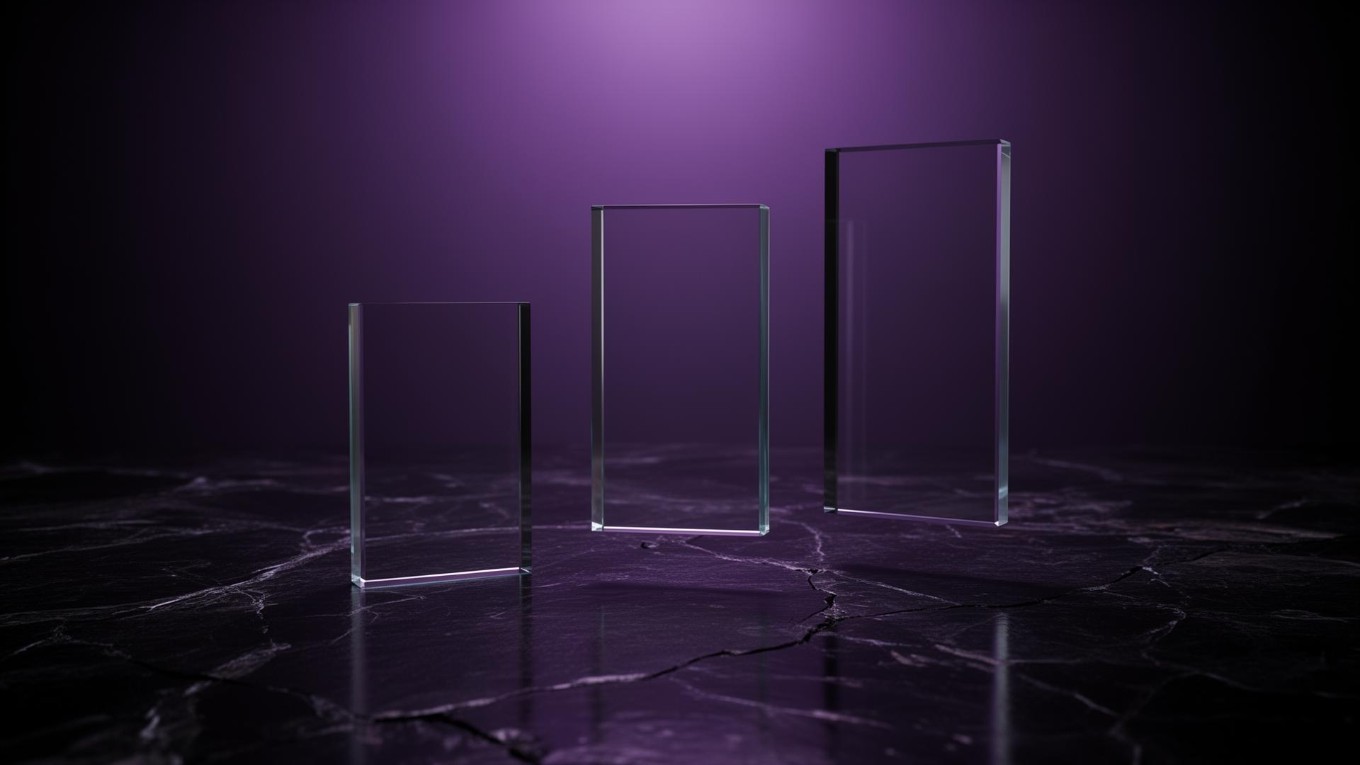 Three glass monoliths of increasing height symbolizing tiered pricing